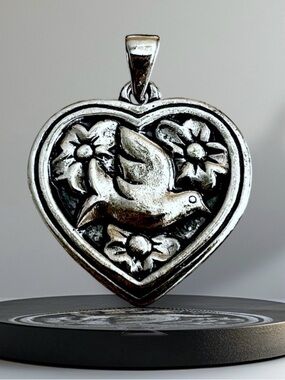 RARE James Avery pendant LARGE dove in heart with flowers